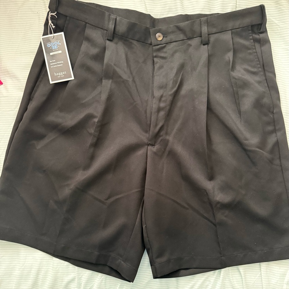 Haggar Black Pleated Front Shorts Business Casual Waist Size 38